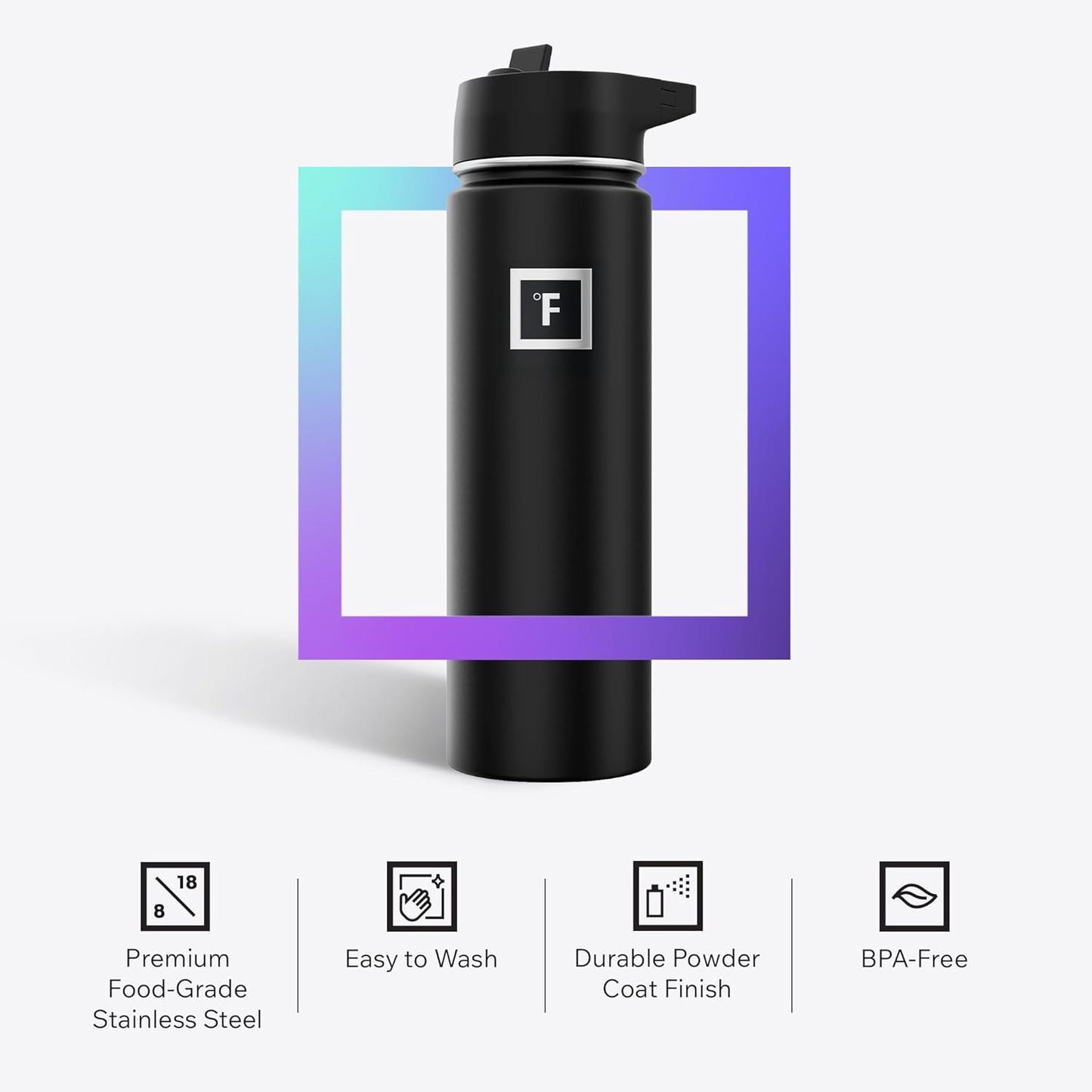 IRON °FLASK Camping & Hiking Hydration Flask with Straw, Wide Mouth Insulated Stainless Steel Sports Water Bottle - 18 oz Lavender