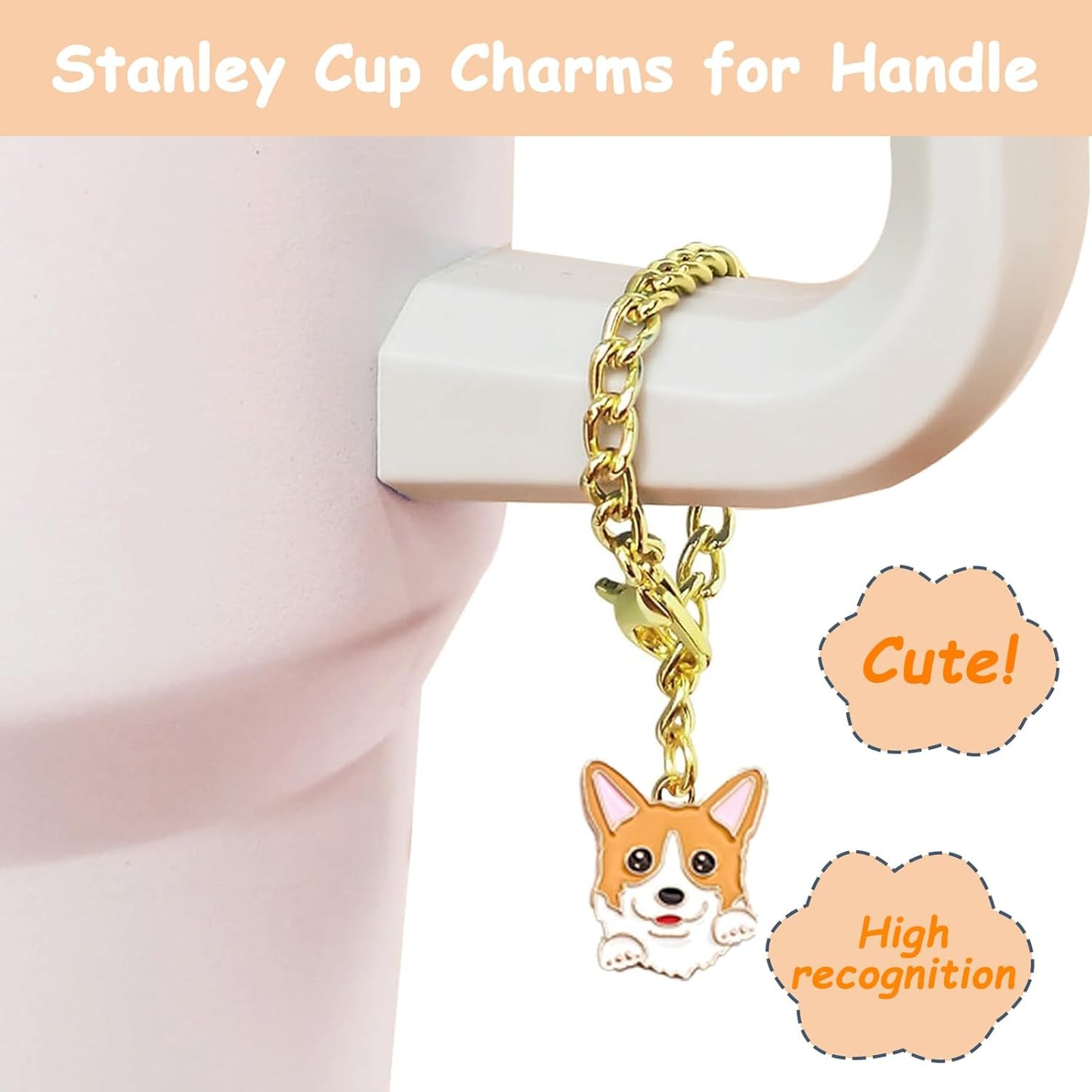 Stanley Cup Accessories Set,Including 2 Pcs 0.4in Straw Cover, 1 Silicone Spill-Proof Stopper, 1 Cute Dog Handle Charm, 1 Silicone Boot Fits Stanley 40&30 Oz Tumbler (Sunshine Orange)