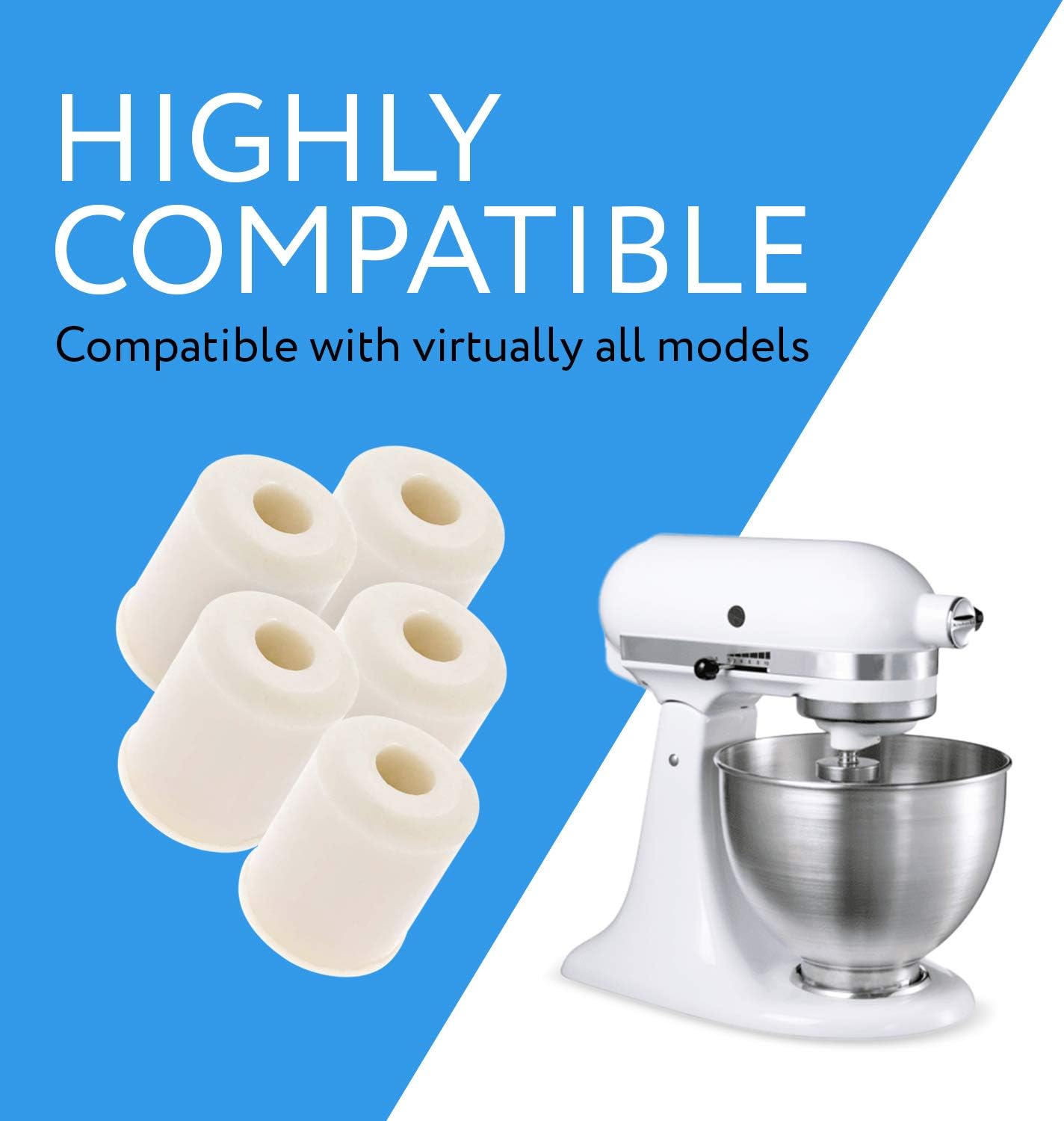 IMPRESA Rubber Feet for Mixer 5-Pack Replacement - Compatible with KitchenAid Stand Mixers 4161530, 9709707, K45SS & K5SS - White Rubber