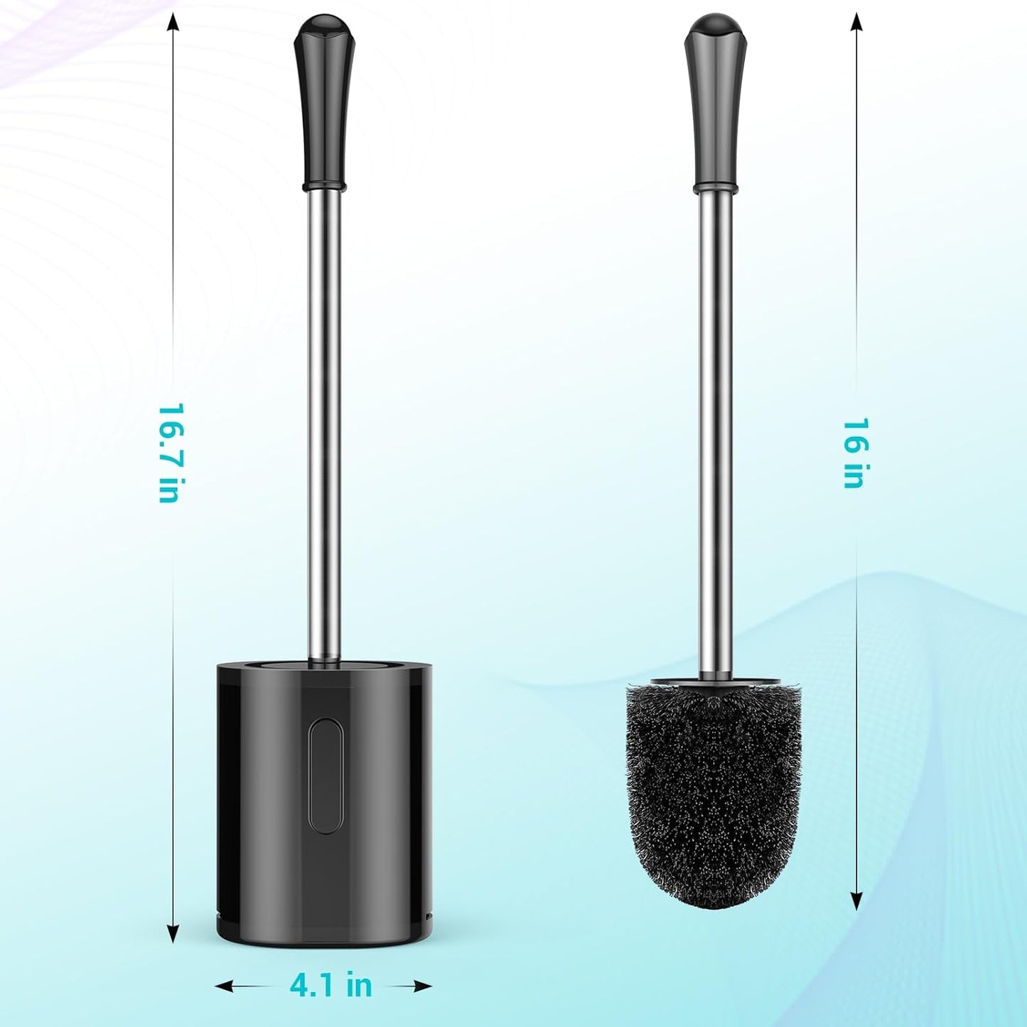 Toilet Brush and Holder, 3 Pack Compact Size Toilet Bowl Brush with Stainless Steel Handle, Small Size Plastic Holder Easy to Hide, Space Saving for Storage, Drip-Proof, Easy to Assemble Black