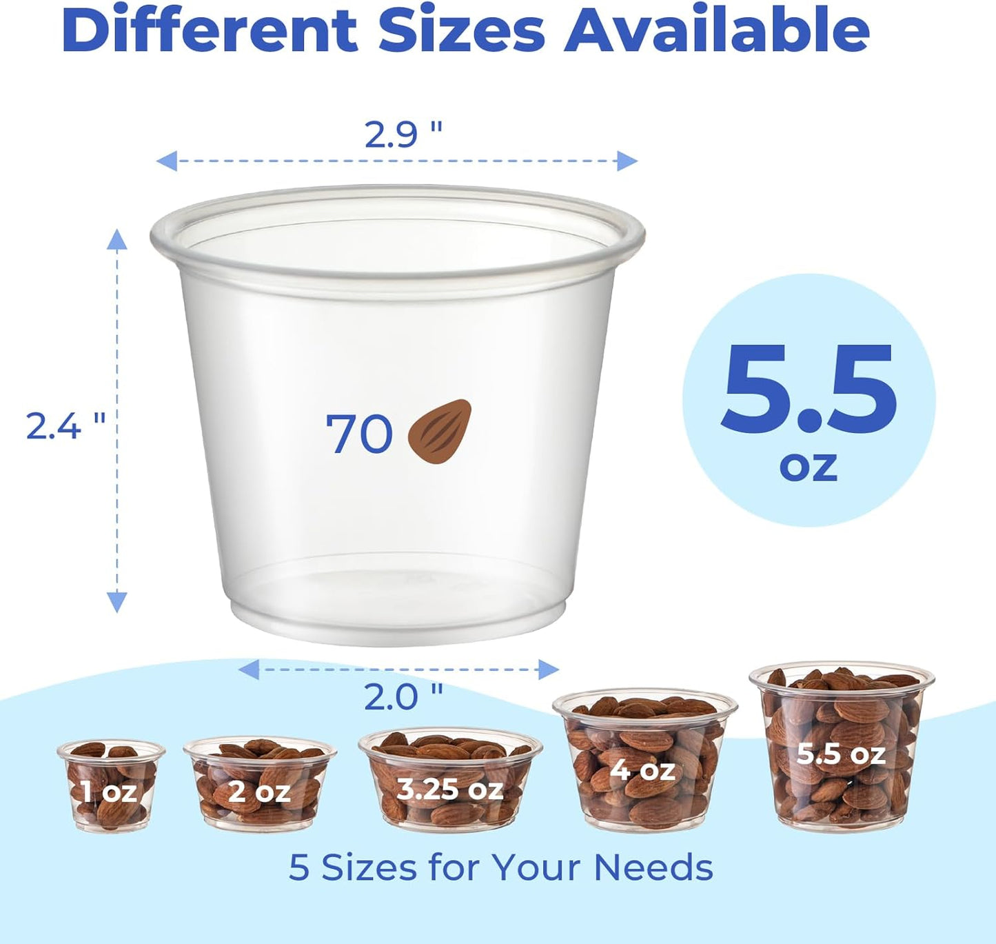 Fit Meal Prep 250 Pack 5.5 oz Jello Shot Cups with Lids, Disposable Souffle Portion Cups for Sauce