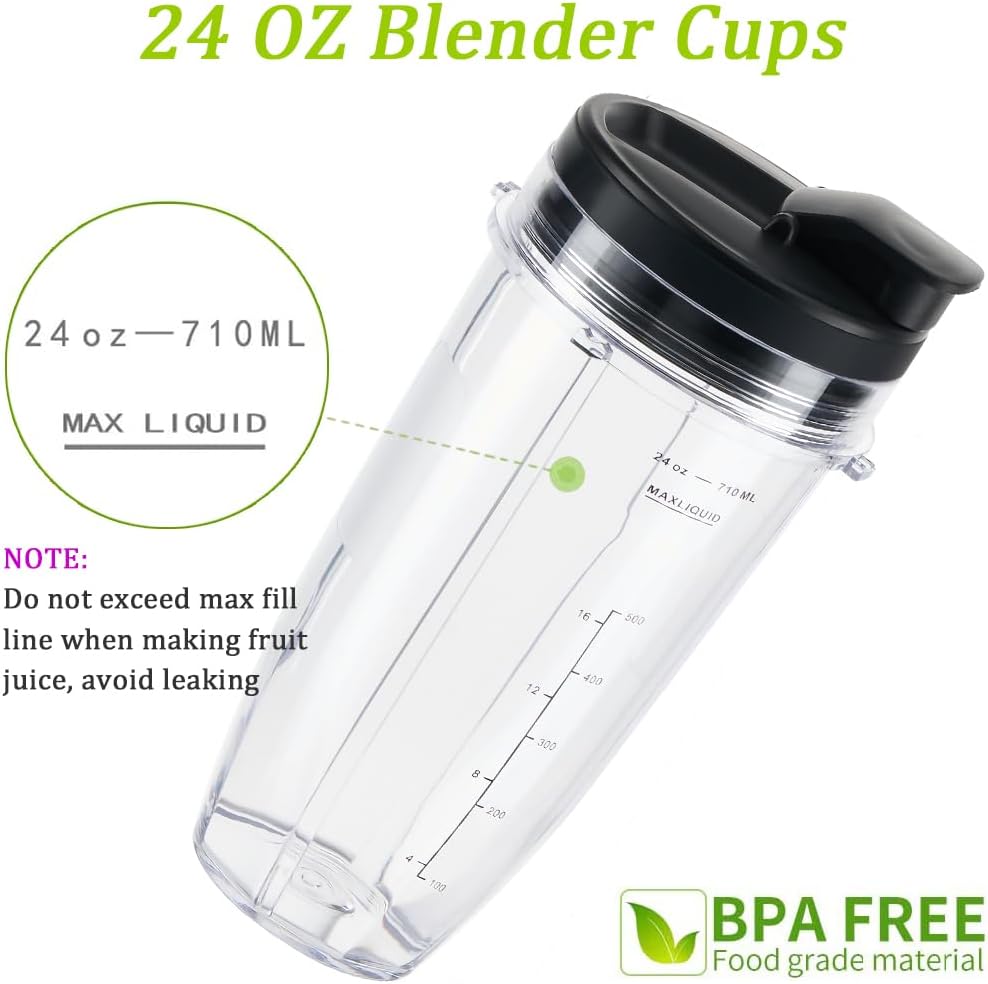 Replacement 24oz Blender Cup with Sip & Seal Lid For Nutri Ninja BL450 BL456 BL480 BL482 BL640 BL642 BL682 BN401 BN751 BN801 Foodi SS101 SS151 SS351 SS401 Ninja Blender Auto IQ Blade, 2-Pack …