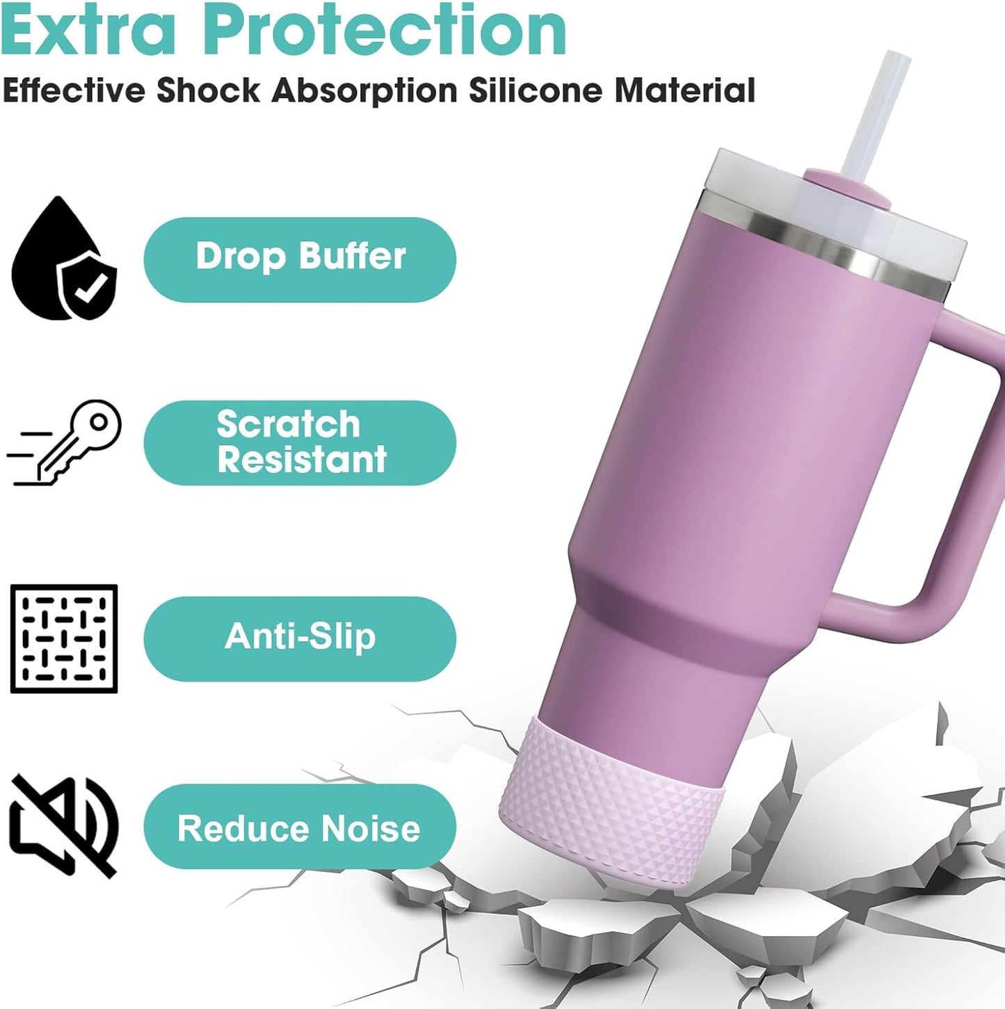 Upgrade 2PCS Protective Silicone Boot Bumper for Stanley Quencher Adventure 40oz 30oz 20oz Tumbler, Water Bottle Bottom Sleeve Cover Accessories for Stanley Mug Cup(Violet)