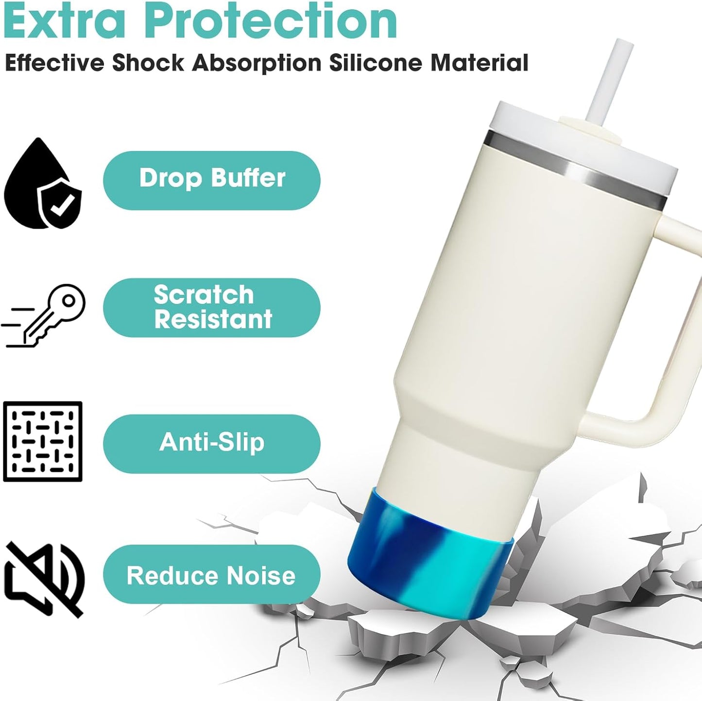 Upgrade 2PCS Protective Silicone Boot Bumper for Stanley Quencher Adventure 40oz 30oz IceFlow 20oz 30oz Tumbler, Water Bottle Bottom Sleeve Cover Accessories for Stanley Mug Cup(Cyan+Blue)