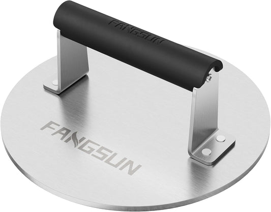 FANGSUN Bacon Press for Griddle, Stainless Steel Grill Press, 8.5-Inch Heavy-Duty Burger Press with Heat-Resistant Handle, Non Stick Hamburger Press, Weight Burger Smasher for Meat, Steak, Panini