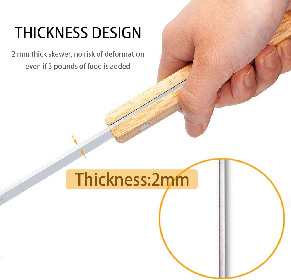 Goutime 23 X 5/8 Inch Stainless Steel Shish Kabob Barbecue BBQ Skewers with Wood Handle for Outdoor Cooking Grilling, Set of 7 with Bag