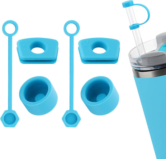 Silicone Spill Stopper Set Compatible with Stanley Cup 2.0 30oz & 40oz with Straw Cover (Set of 2, Pool Blue)