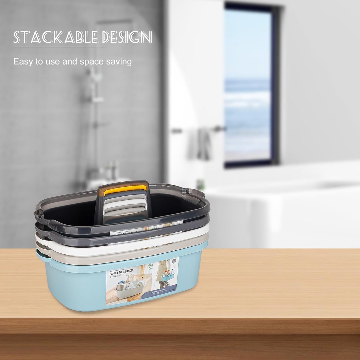 JiatuA Large Cleaning Supplies Caddy Portable Shower Basket Supply Organizer with Handle Plastic Bucket Tool Storage for Bathroom, Bedroom, Kitchen, College Dorm, Garden, Light Gray 2 Pack