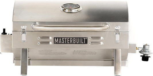 Masterbuilt Portable Propane Gas Grill with Folding Legs, Chrome-Coated Warming Rack and 288 Cooking Square Inches in Stainless Steel, Model MB20030819