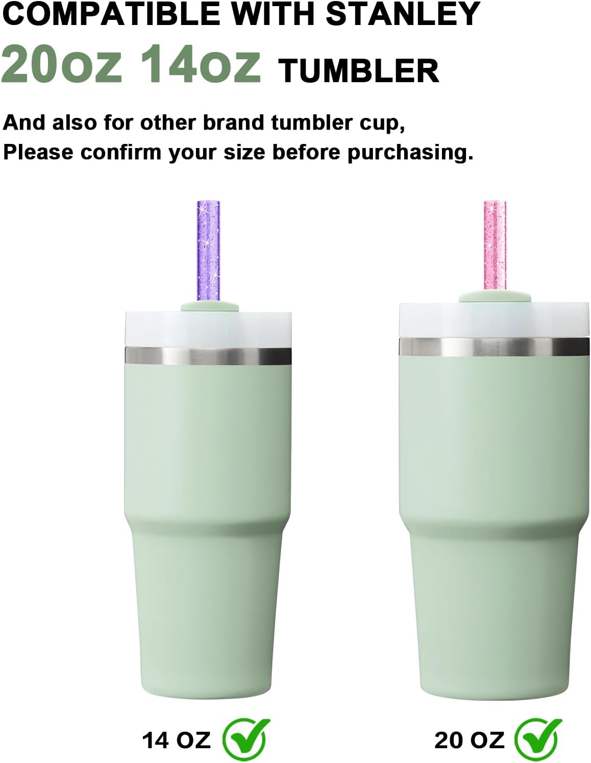 6Pack Glitter Replacement Straws for Stanley Cup 20oz 14oz Tumbler, Yoelike Reusable Straws Accessories with Clean Brush for Stanley Cup, Dishwasher Safe, BPA Free