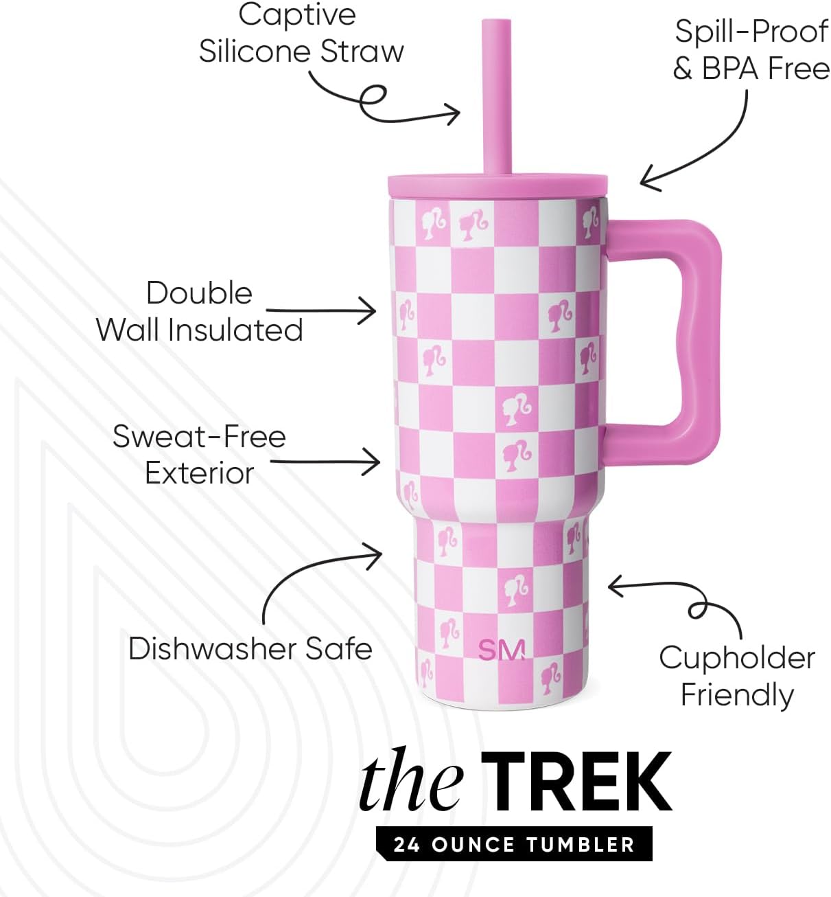 Simple Modern Barbie Kids 24 oz Tumbler with Handle and Silicone Straw Lid | Spill Proof Leak Resistant | Reusable Stainless Steel Bottle | Gift Kids Boys Girls | Trek Collection | Barbie Checkmate