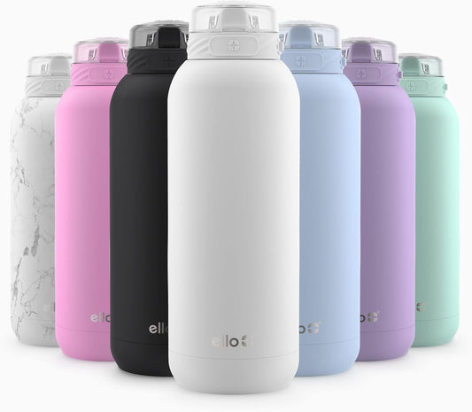 Ello Cooper 18oz Kids Stainless Steel Water Bottle with Straw and Carry Handle, Double Walled and Vacuum Insulated Metal, Leak Proof Locking Lid with Soft Silicone Spout, Reusable, BPA Free, White