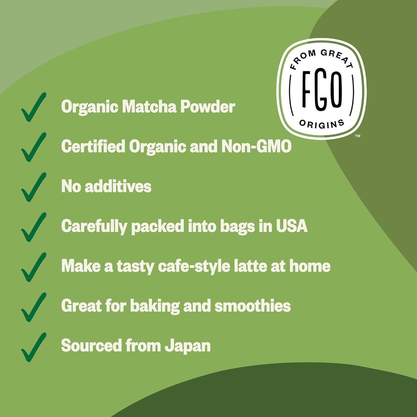 FGO Organic Matcha Green Tea Powder, Japanese Culinary Grade for Cooking, Baking, and Smoothies, 4 Ounce Resealable Bag, Packaging May Vary (Pack of 1)