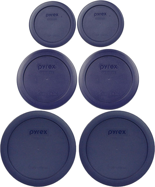 Pyrex (2) 7202-PC 1-Cup, (2) 7200-PC 2-Cup, & (2) 7201-PC 4-Cup Blue Food Storage Replacement Lids - Made in USA