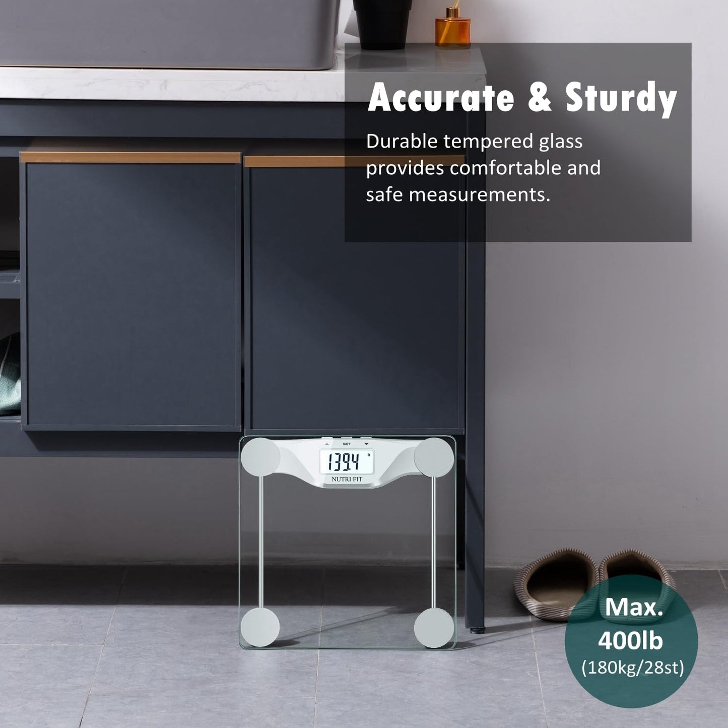 NUTRI FIT Digital Body Weight Bathroom Scale BMI, Accurate Weight Measurements Scale,Large Backlight Display and Step-On Technology,400 Pounds