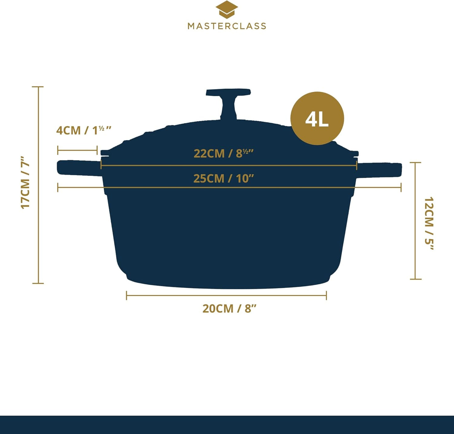 masterclass Cast Aluminium Induction-Safe Non-Stick Casserole Dish, 4 L (7 pts) -Black