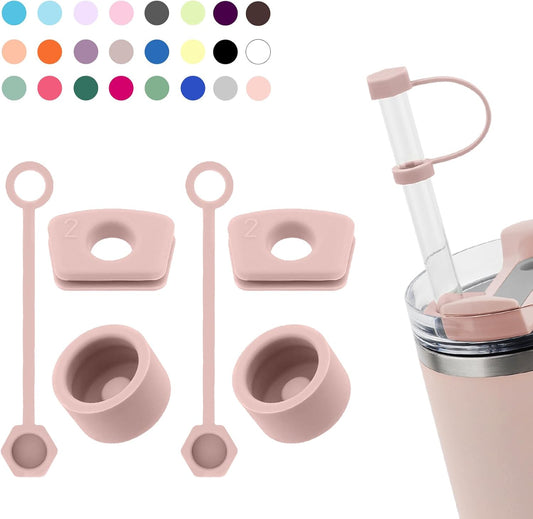 Silicone Spill Stopper Set Compatible with Stanley Cup 2.0 30oz & 40oz with Straw Cover (Set of 2, Pink Dusk)