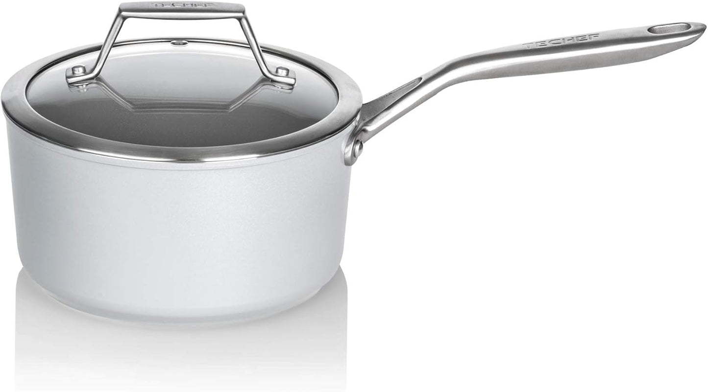 TECHEF - CeraTerra Collection, 2-quart Ceramic Nonstick Saucepan with Glass Lid (PTFE, PFAS, and PFOA Free), Made in Korea (2-quart)