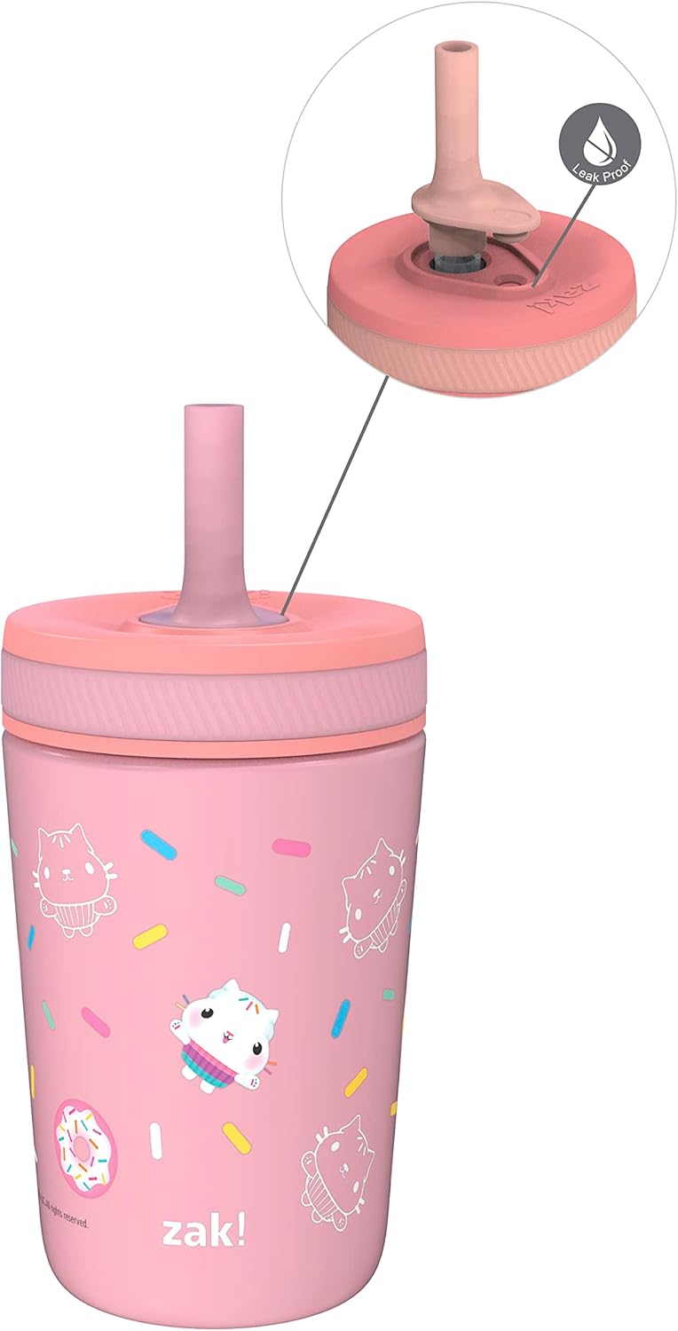 Zak Designs DreamWorks Gabby's Dollhouse Kelso Toddler Cups For Travel or At Home, 12oz Vacuum Insulated Stainless Steel Sippy Cup With Leak-Proof Design is Perfect For Kids (Cakey Cat)