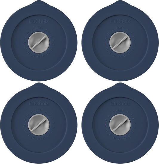 Replacement Lids for Pyrex 7202-PC 1 Cup, Silicone Round Storage Cover Lid for Anchor Hocking Glass Bowl 4 Pack with Date Mark Dark Blue