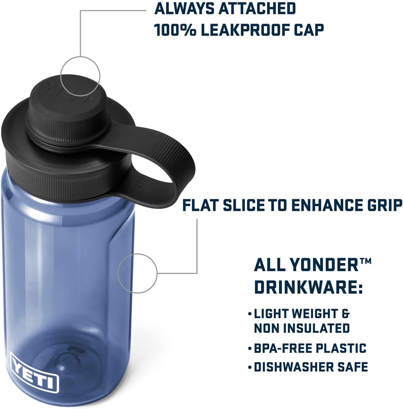 YETI Yonder Water Bottle with Yonder Tether Cap, Lightweight, Leakproof and BPA-Free