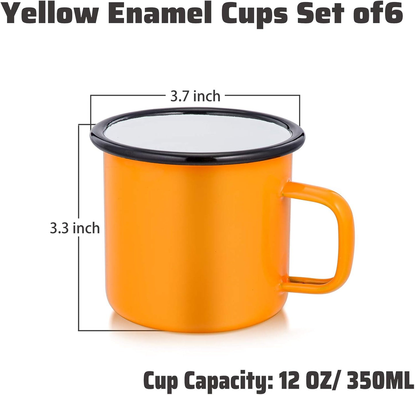 P&P CHEF Enamel Camping Coffee Mug Set of 6, Small Colored Mugs Cups for Family Gathering/Friend Party/Camping/Picnic/Fishing, Lightweight & Portable -12 Ounce, 350ML & Yellow