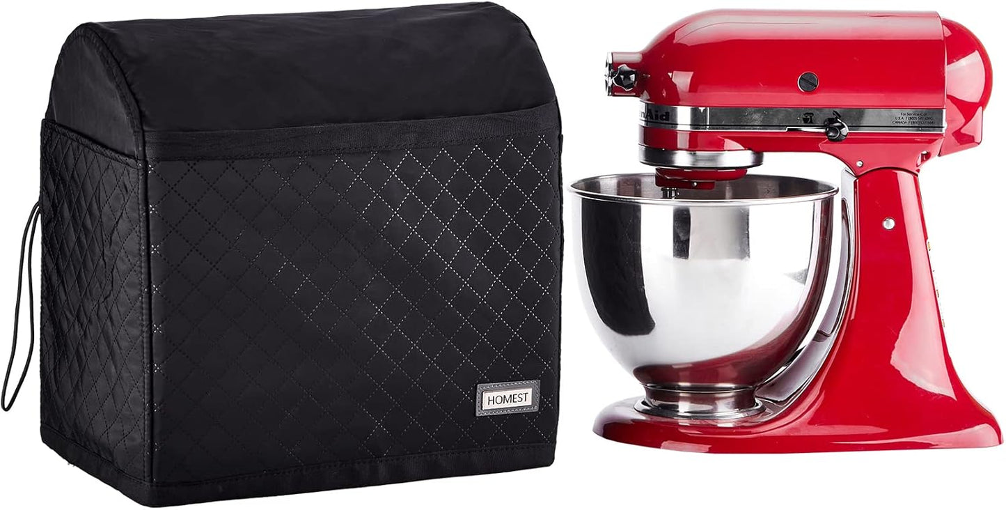 HOMEST Stand Mixer Quilted Dust Cover with Pockets Compatible with KitchenAid 5/4.5 Quart Tilt Head, Black(Patent Design)
