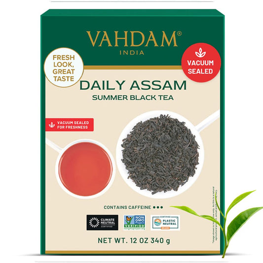 VAHDAM, Assam Black Tea Leaves (340g/12oz) 170+ Servings | High Caffeine, Non GMO, Gluten Free | STRONG, MALTY & RICH | Pure Unblended Single Origin Black Loose Leaf Tea | Vacuum Sealed
