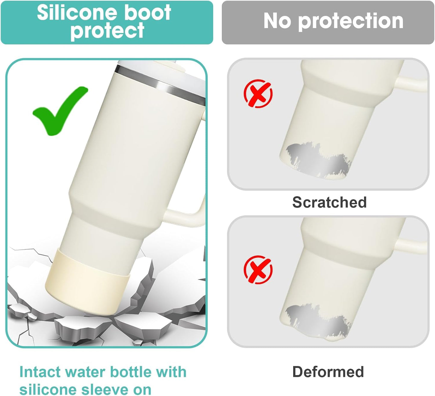 Upgrade 2PCS Protective Silicone Boot Bumper for Stanley Quencher Adventure 40oz 30oz IceFlow 20oz 30oz Tumbler, Water Bottle Bottom Sleeve Cover Accessories for Stanley Mug Cup(Cream)