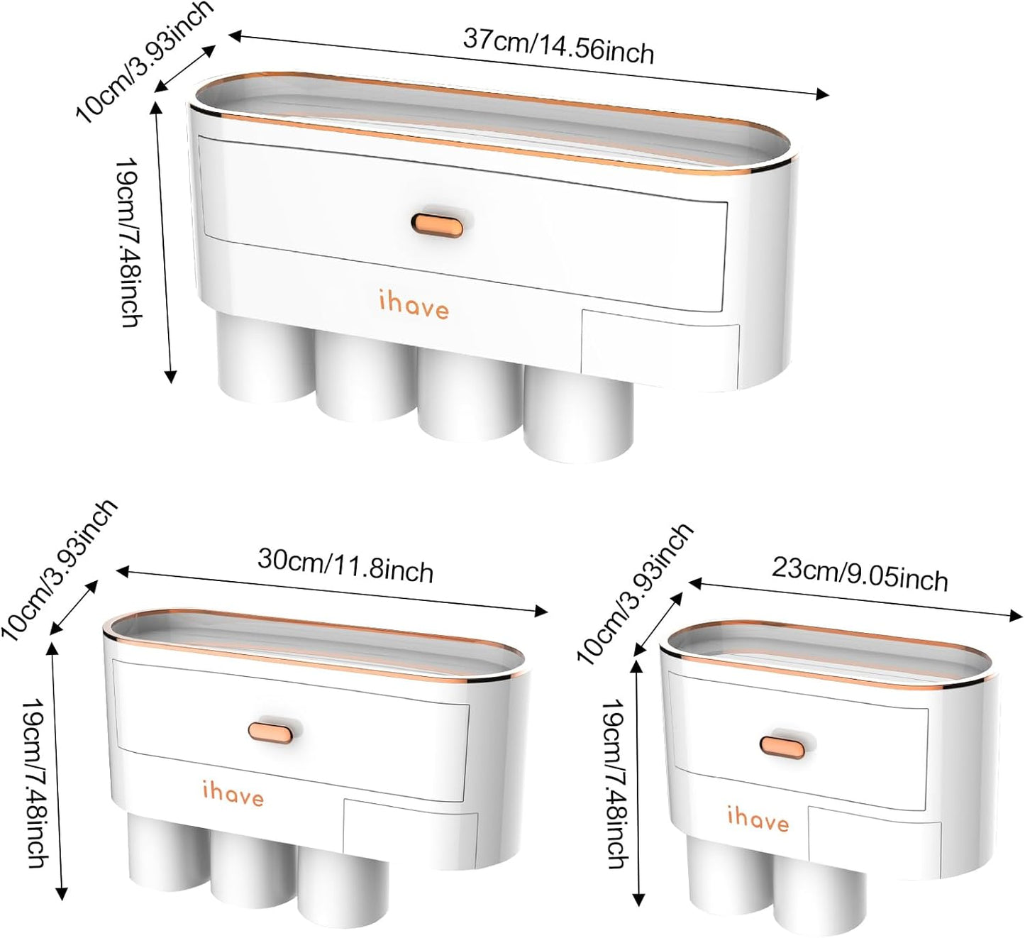iHave Toothbrush Holders for Bathrooms - Upgrade Wall Mounted Toothbrush Holder with Toothpaste Dispenser - 4 Cups