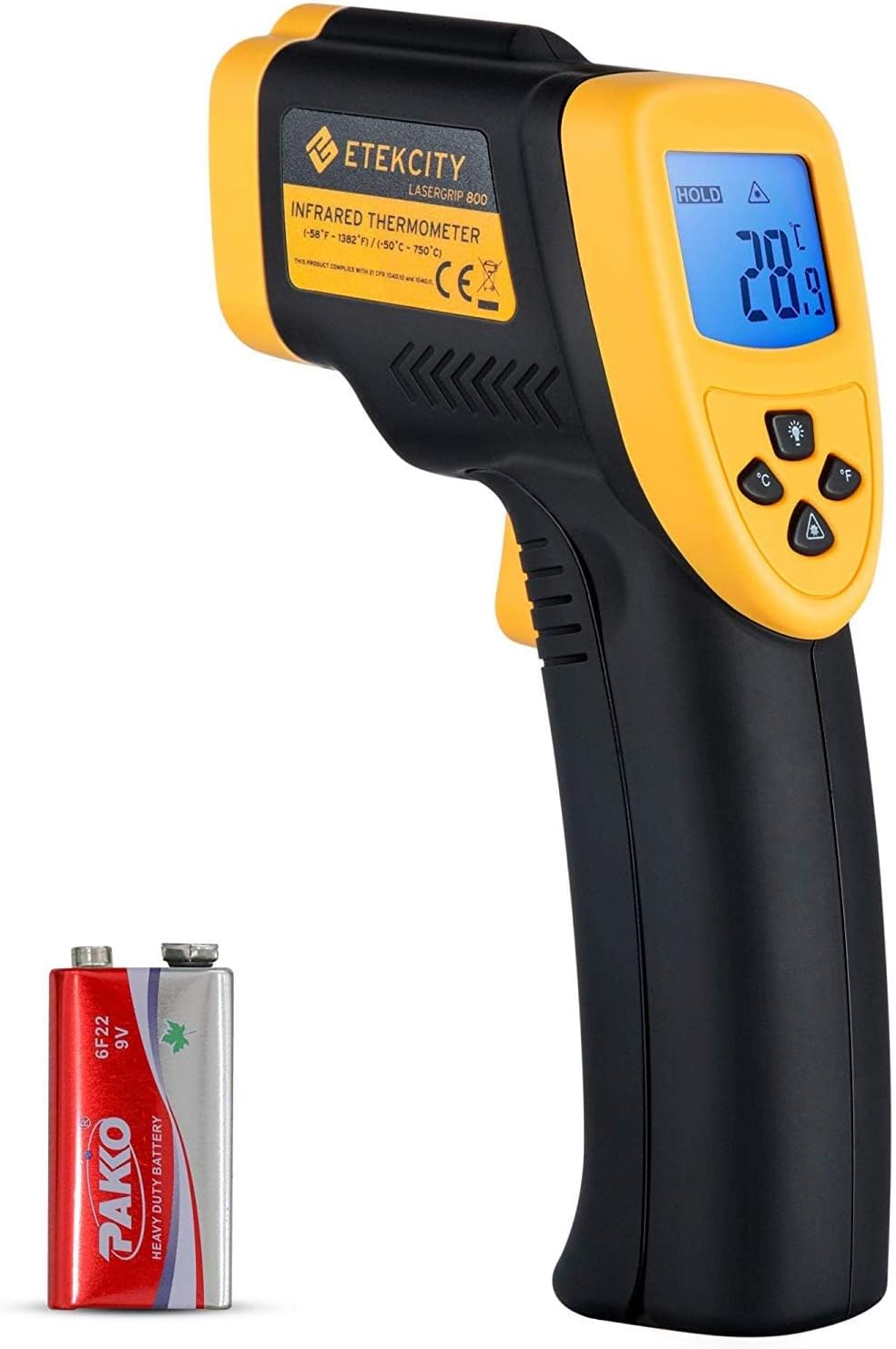 Etekcity Infrared Thermometer Temperature Gun 800, -58℉ to 1382℉ with 16:1 DTS Ratio, Digital Laser Temp IR Tool for Cooking, Pizza Oven, Griddle, Fridge, Engine, Pool, Non Contact, Yellow