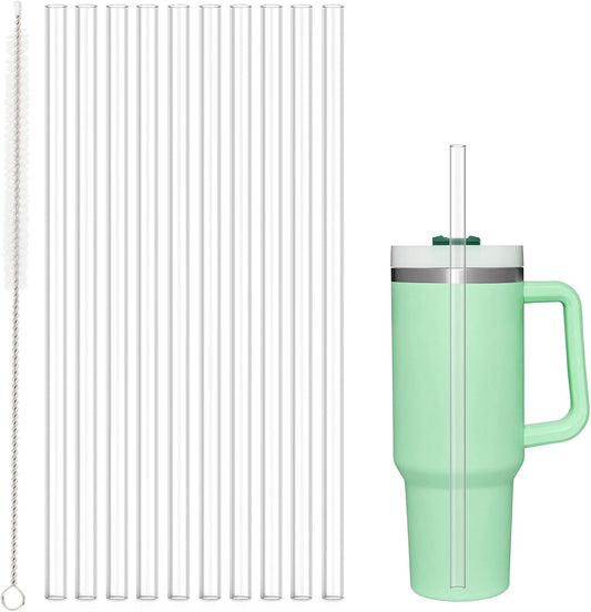 10 Pcs Replacement Straws Compatible with Stanley 40 oz 30 oz 64 oz Cup Tumbler, Reusable Plastic Straws with Cleaning Brush, Compatible with Stanley Adventure Travel Tumbler（12inch Long）
