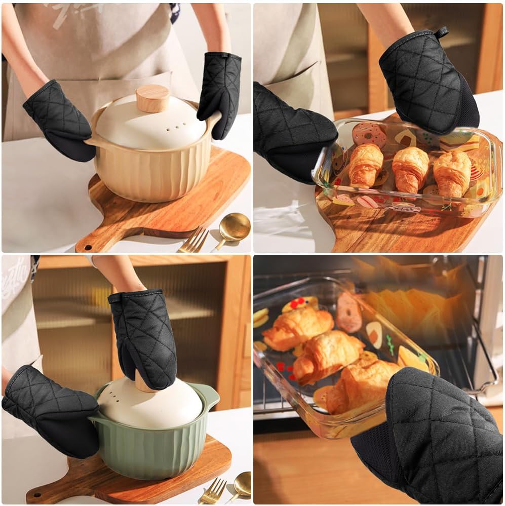 AUAUY Mini Oven Mitts, 2 Count Small Oven Mitt 220℃/428°F Heat Resistant with Non-Slip Surface and Hanging Loop Mits, Kitchen Mittens Oven Mitts, Kitchen Gloves for Oven, Baking and Grilling