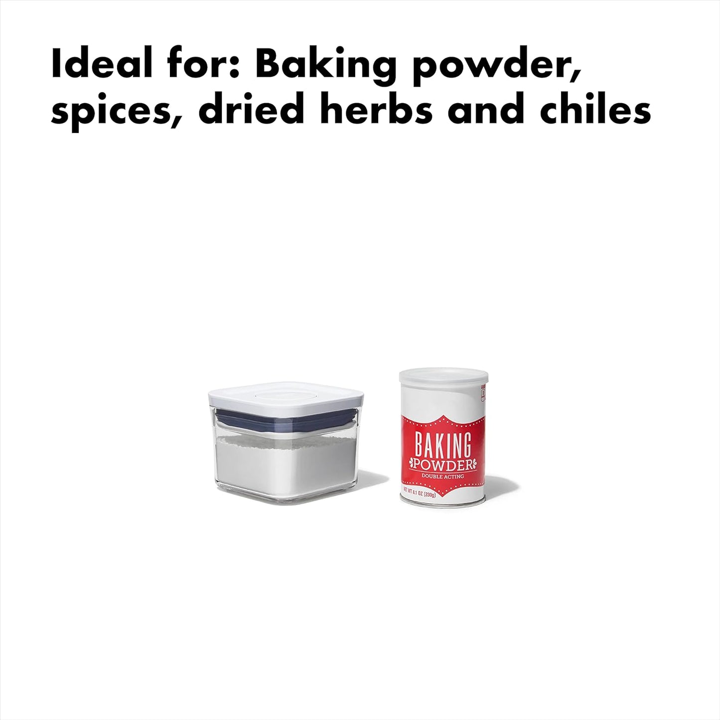 OXO Good Grips POP Container - Airtight Food Storage - Small Square Mini 0.4 Qt Ideal for baking powder, spices, dried herbs and chiles