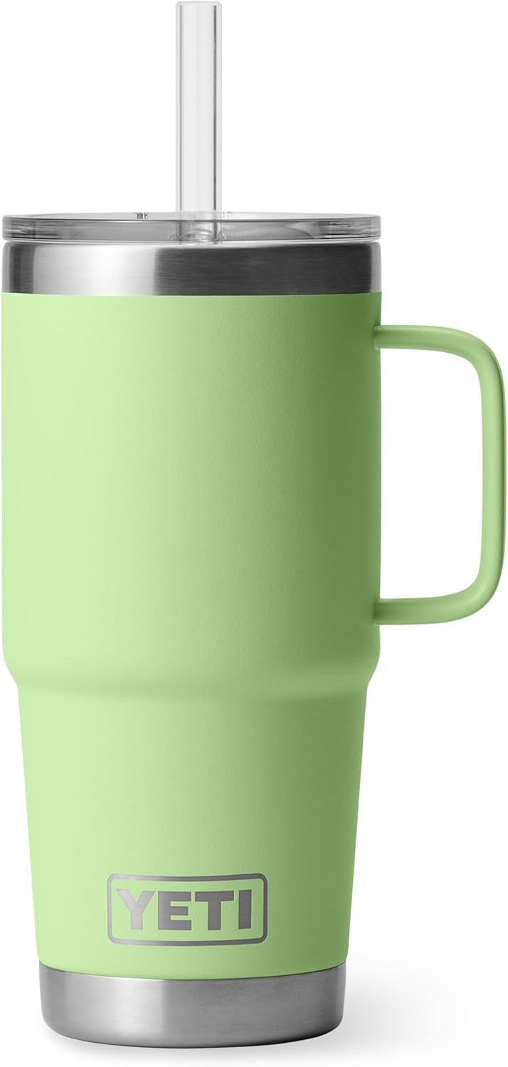 YETI Rambler 25 oz Tumbler with Handle and Straw Lid, Travel Mug Water Tumbler, Vacuum Insulated Cup with Handle, Stainless Steel, Key Lime
