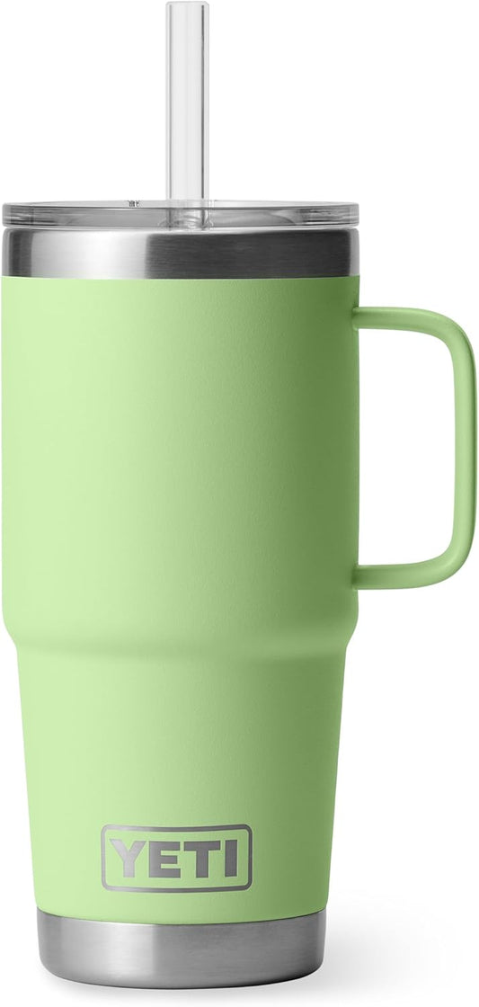 YETI Rambler 25 oz Tumbler with Handle and Straw Lid, Travel Mug Water Tumbler, Vacuum Insulated Cup with Handle, Stainless Steel, Key Lime