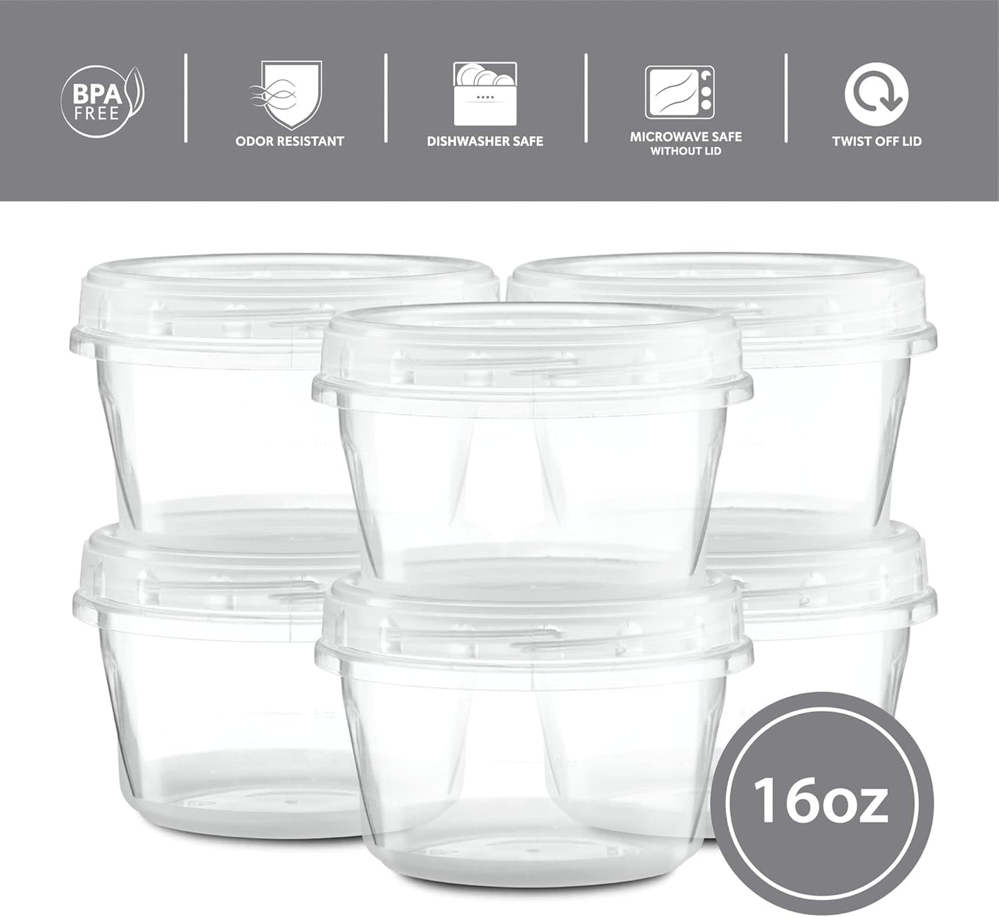 (16 Ounce 10 Pack) Clear Twist cap Containers with Screw on Lids Twist Top Food Storage Freezer Containers