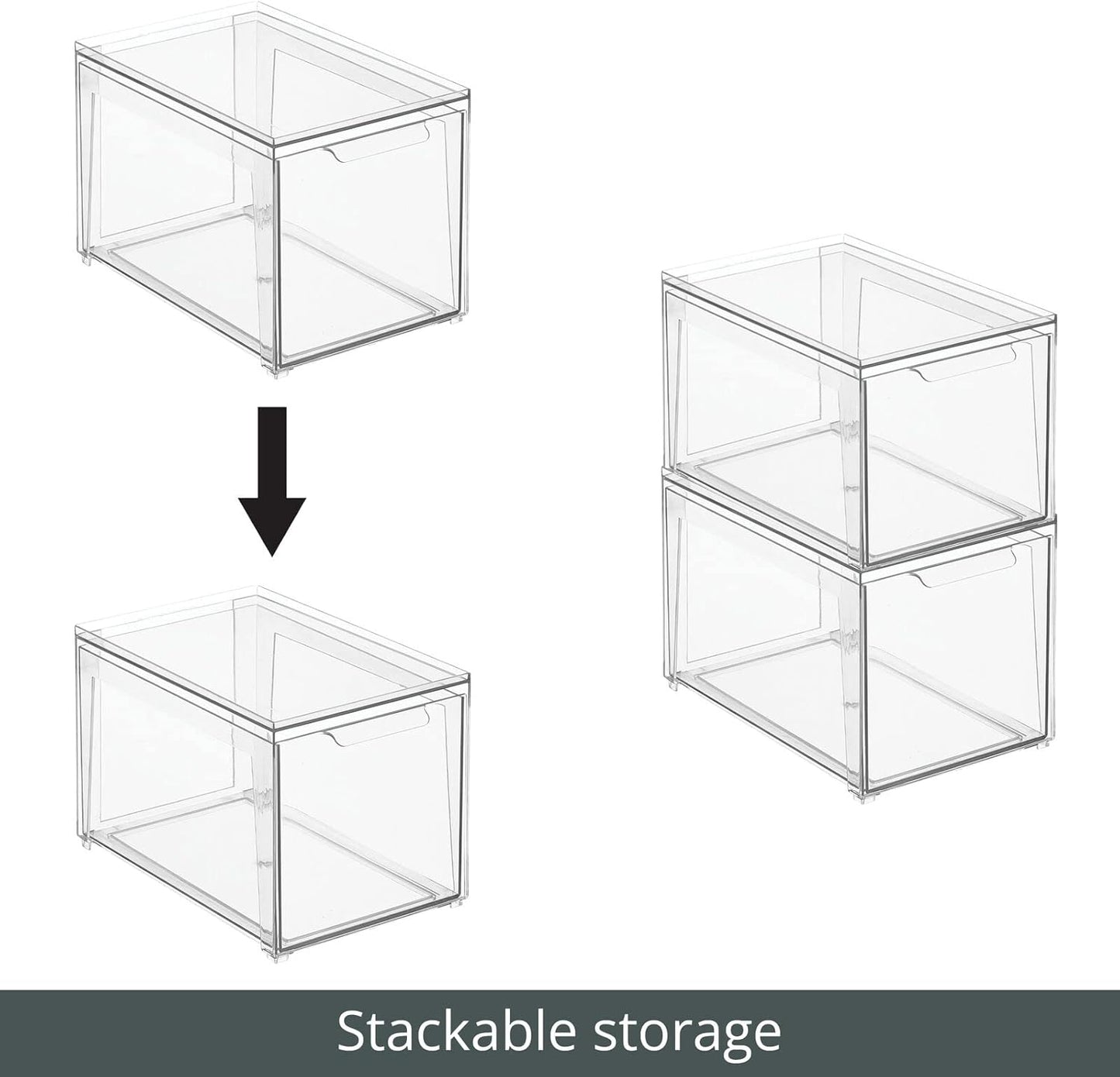 mDesign Plastic Stackable Closet Storage Organizer Bins with Pull Out Drawer for Cabinet, Desk, Shelf, Cupboard, or Dresser Organization - Lumiere Collection - 4 Pack - Clear