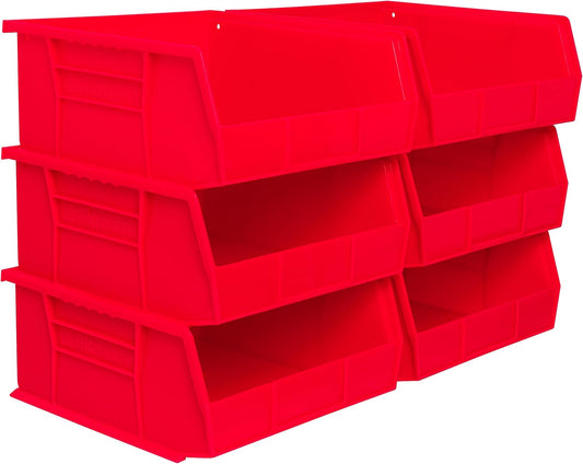 Akro-Mils 30235 AkroBins Plastic Storage Bins, Space-Saving Stackable Bins for Garage, Pantry, Craft Organization, 11" x 11" x 5", Red, 6-Pack