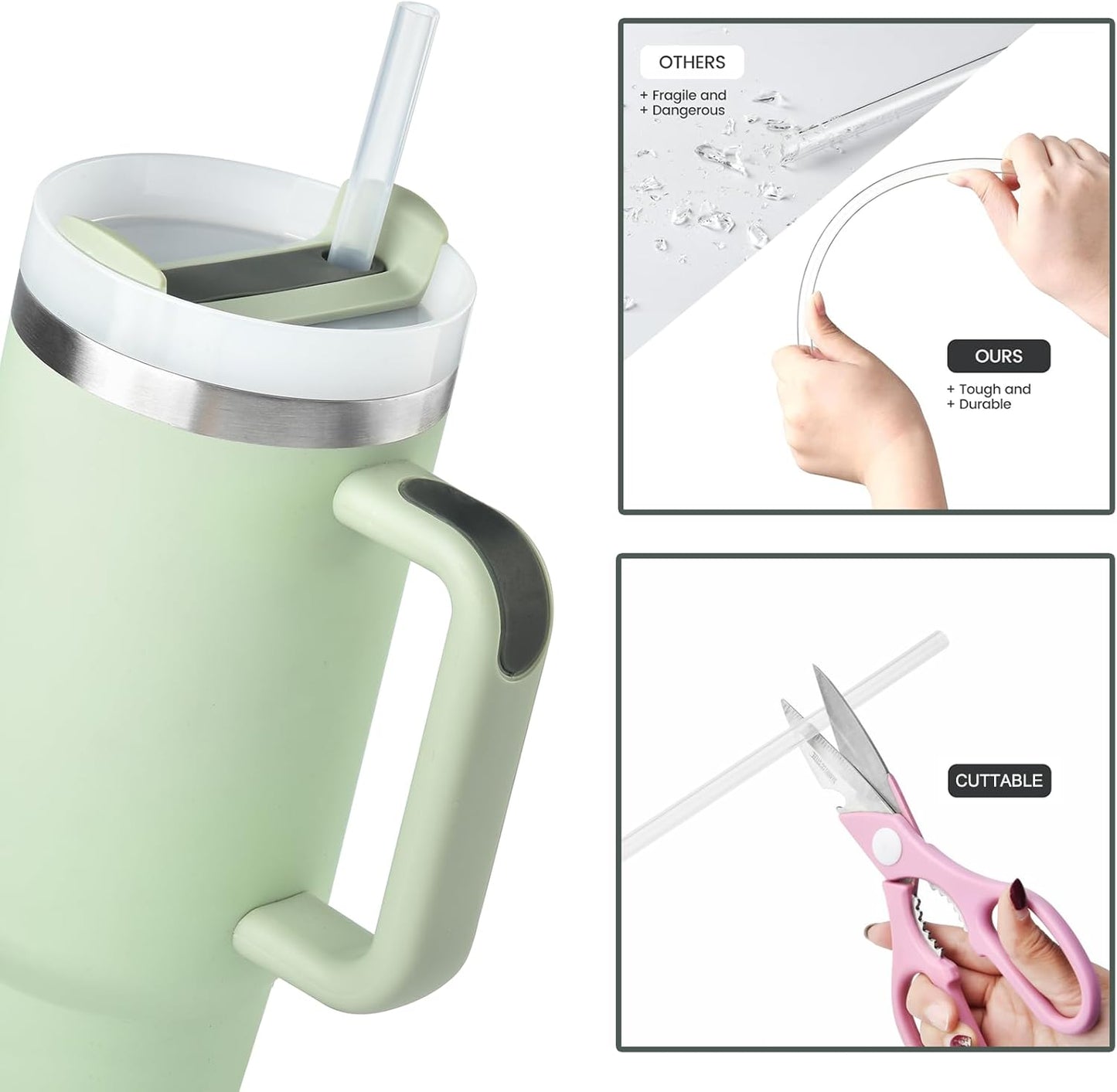 [DISHWASHER SAFE] 6 Pack Replacement Straws for Stanley 40 oz 30 oz Cup Tumbler, 12 inch Long Clear Reusable Plastic Straws with Brush for Stanley, Owala, Yeti Tumbler, BPA FREE