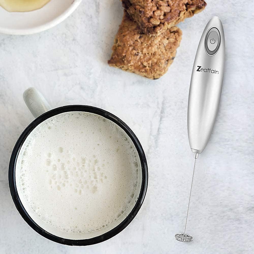 Milk Frother Handheld Mixer, Battery Operated Electric Whisk Foam Maker for Cappuccino,Latte,Coffee,Matcha & More - Sliver