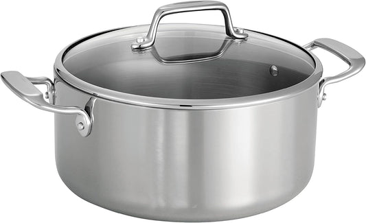 Tramontina Tri-Ply Clad Stainless Steel 5-Quart Dutch Oven Pot with Glass Lid, Induction-Ready, Dishwasher-Safe, NSF-Certified