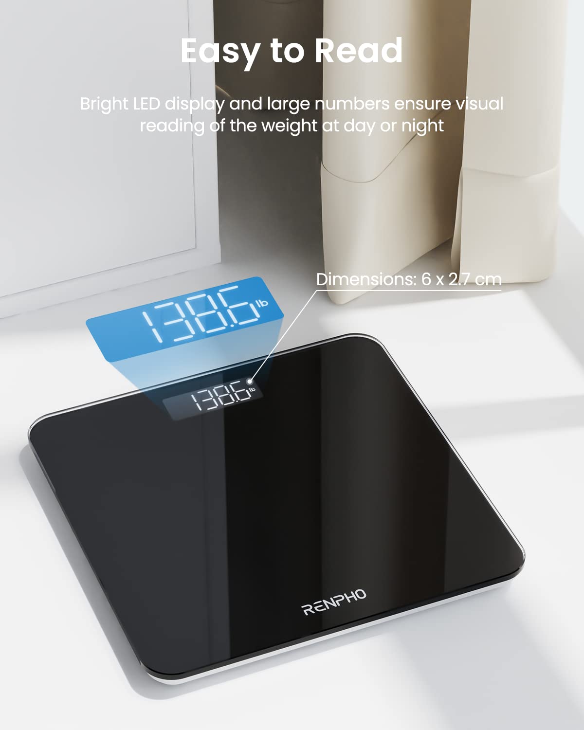 RENPHO Digital Bathroom Scale, Highly Accurate Core 1S Body Weight Scale with Lighted LED Display, Round Corner Design(11"/280mm, Black)