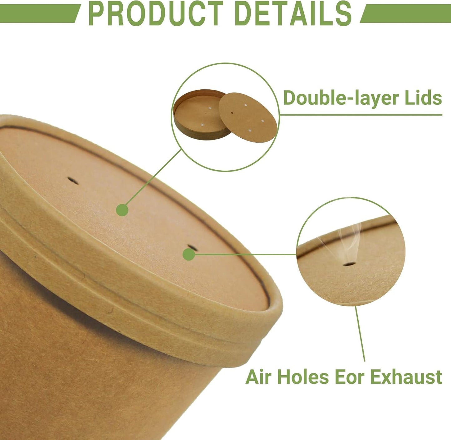 50 SET 8OZ Kraft Paper Soup Cups with Lids Compostable Paper Food Cup with Vented Lid, Disposable Ice Cream Cup, Great For Restaurants, Take Outs, or To-Go Lunch