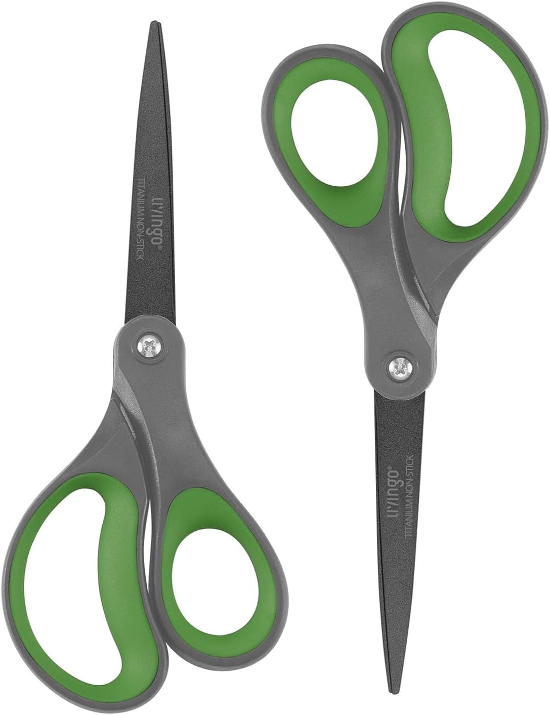 LIVINGO Sharp Scissors All Purpose - 2 Pack 8 Inch Titanium Coated Non Stick Steel Shears Heavy Duty for Office Home School Sewing Crafting Cutting Paper Fabric, Comfortable Grip (Gray & Green)