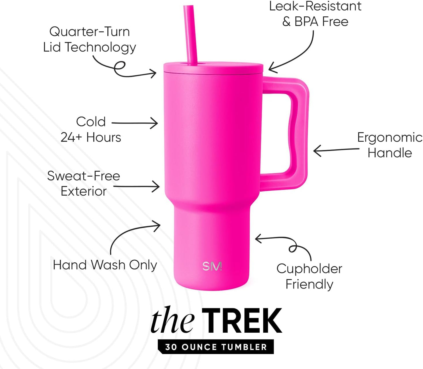 Simple Modern 30 oz Trek Tumbler with Handle and Straw Lid | Cup Holder Friendly Insulated Stainless Steel Travel Mug | Raspberry Vibes (Pack of 12)