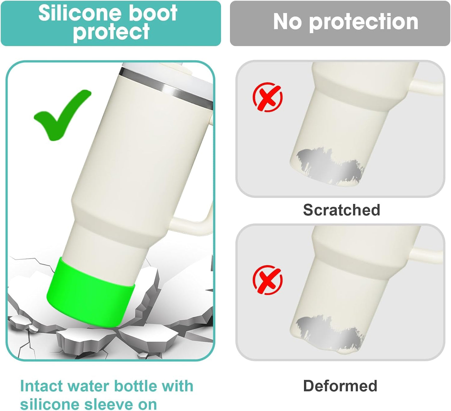 Upgrade 2PCS Protective Silicone Boot Bumper for Stanley Quencher Adventure 40oz 30oz IceFlow 20oz 30oz Tumbler, Water Bottle Bottom Sleeve Cover Accessories for Stanley Mug Cup(Bright Green)