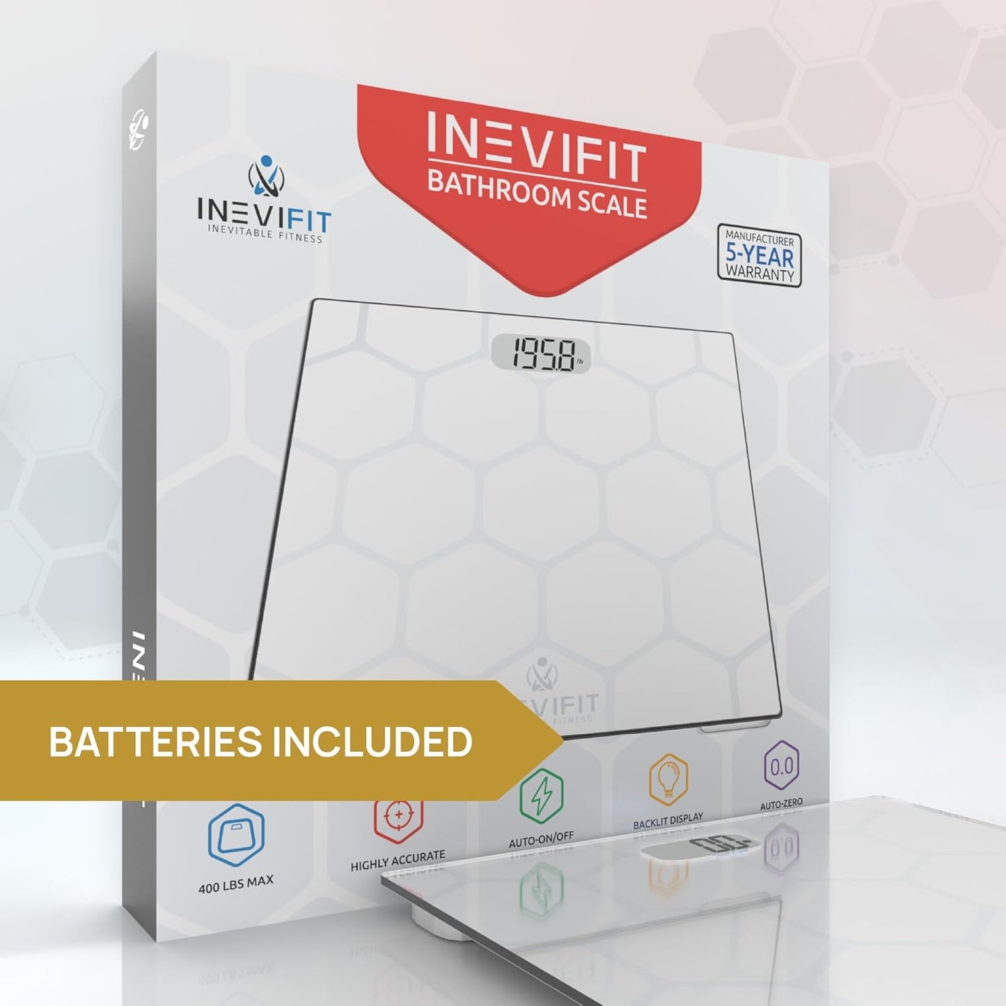 INEVIFIT Bathroom Scale, Highly Accurate Digital Bathroom Body Scale, Measures Weight up to 400 lbs. Includes Batteries