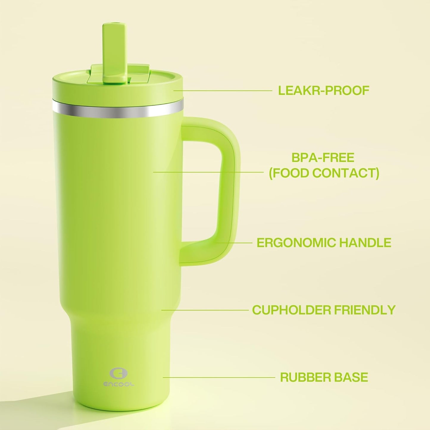 40 oz Tumbler with Handle and Straw: Stainless Steel Insulated Tumbler Keeps Cold for 24 Hours, Leakproof Travel Cup Fits in Cup Holder and BPA-Free,Sharp Green