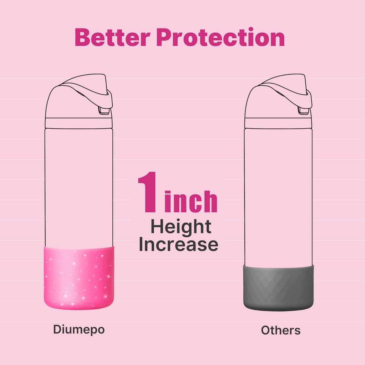 Silicone Boot for Owala 24 oz Water Bottles, Anti-Slip Protective Sleeve Bottom Protector for Owala Twist & FreeSip & Flip Stainless Steel Water Bottle (Glitter Rose Red)